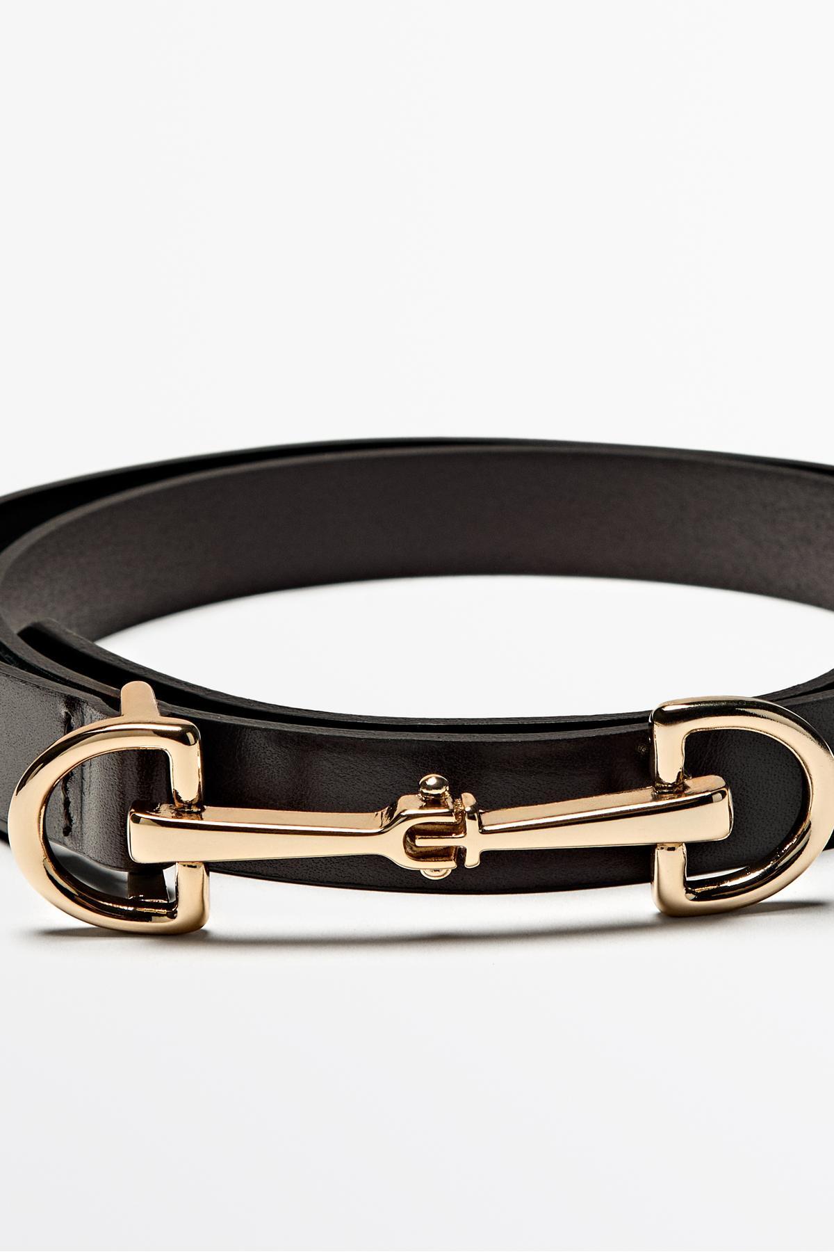 کمربند چرمی Napa با سگک سوارکاری Massimo Dutti — 4