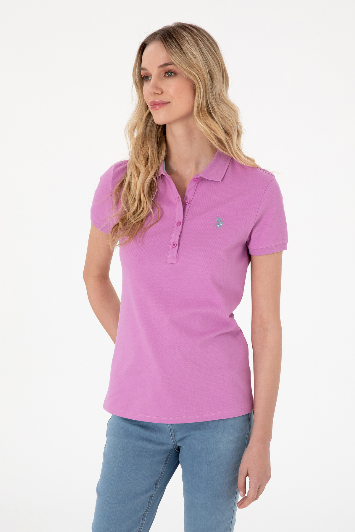 تی‌شرت پولو یقه‌دار زنانه فوشیا U.S. Polo Assn. مدل 50300830-VR023 — 3