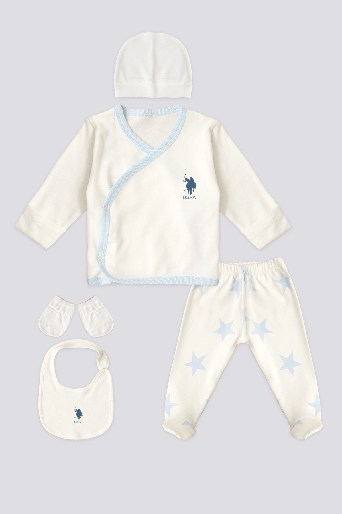ست ۵ تکه ترخیص بیمارستان نوزاد Star سفید U.S. Polo Assn. — 1