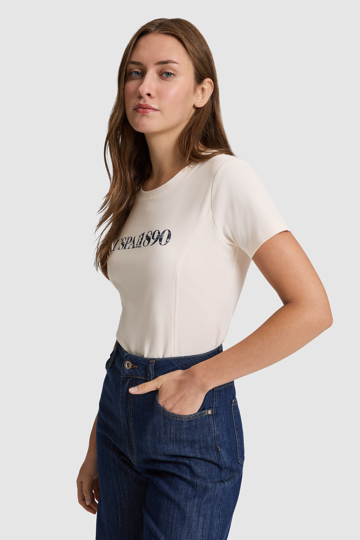 تی‌شرت زنانه U.S. Polo Assn. کرم مدل 50323462-VR071 — 3
