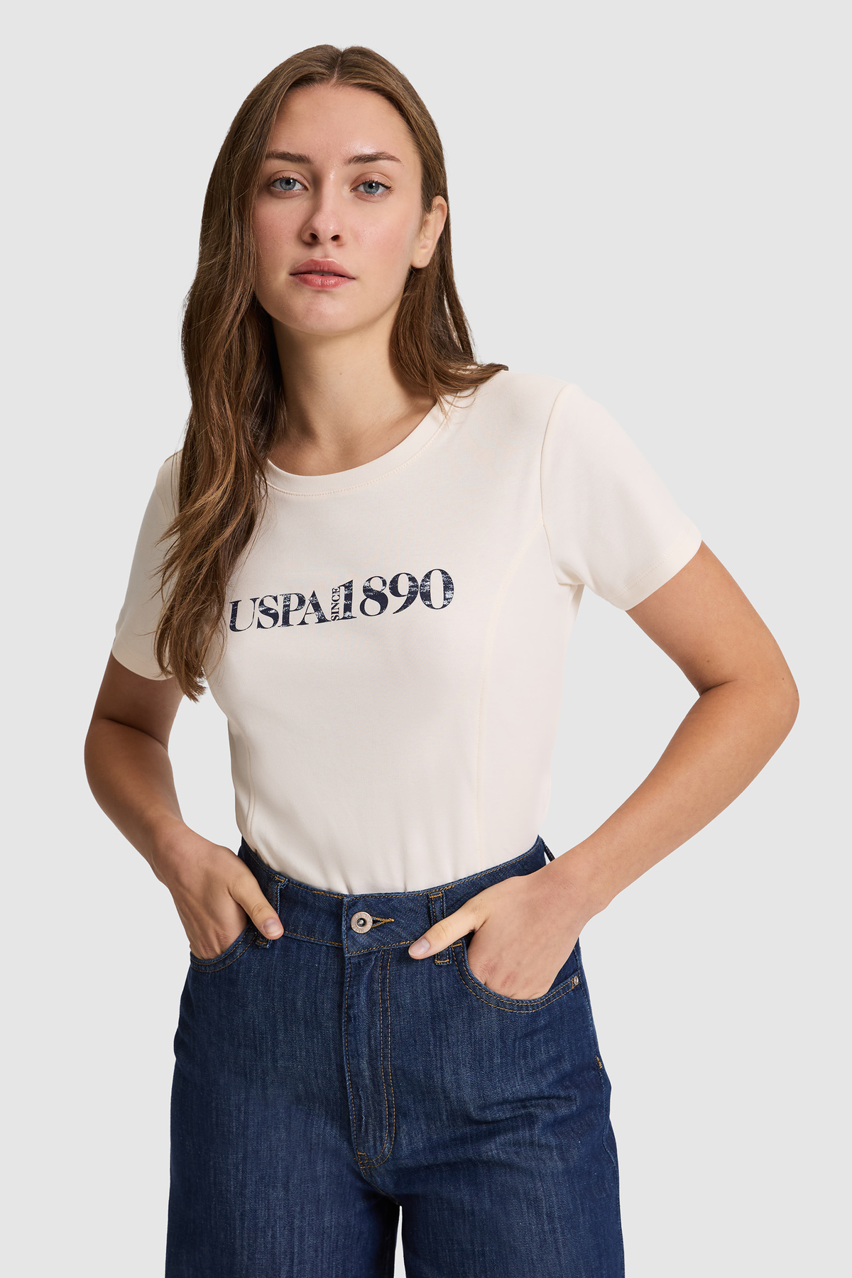 تی‌شرت زنانه U.S. Polo Assn. کرم مدل 50323462-VR071
