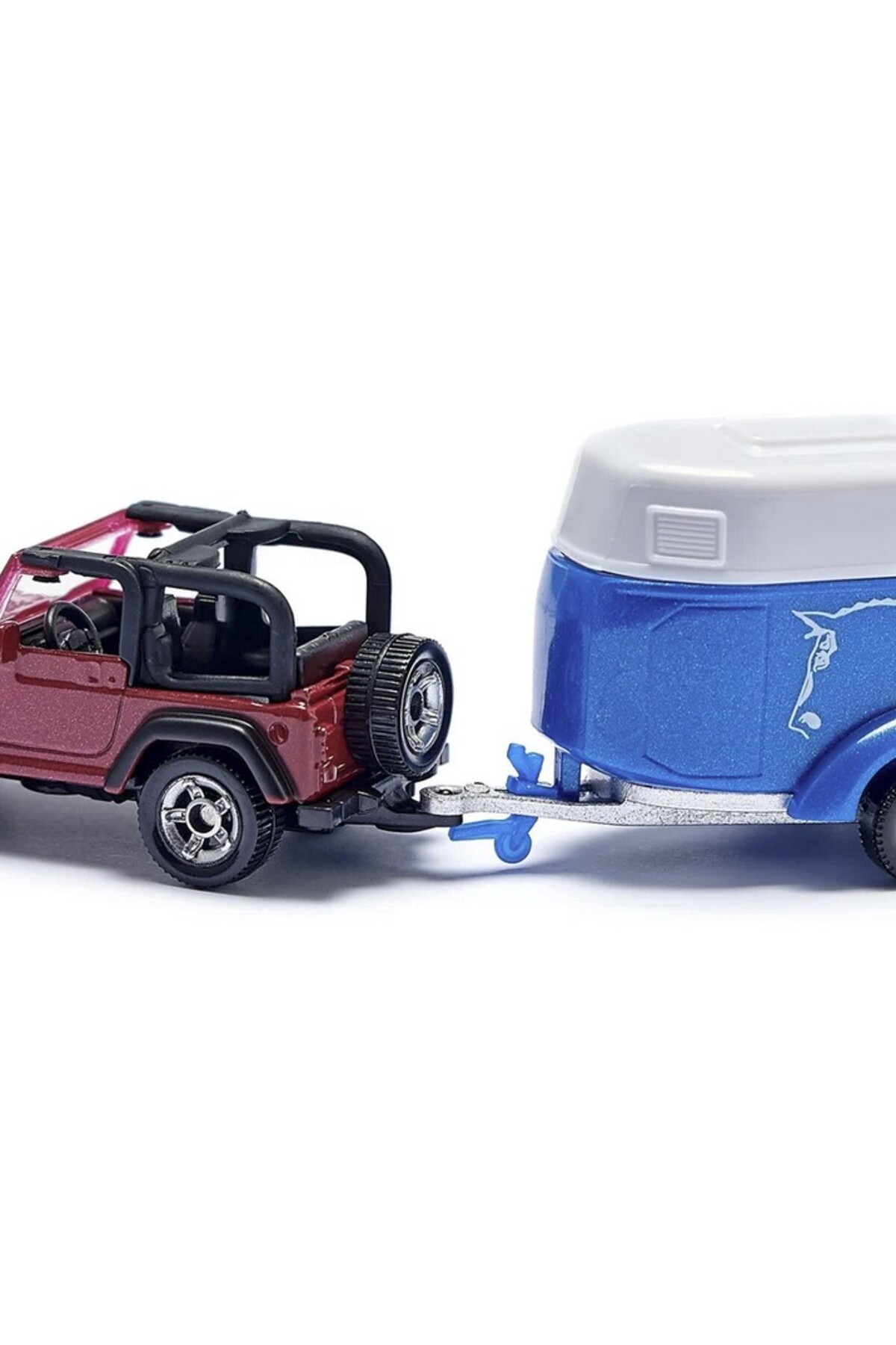 خودروی اسباببازی فلزی Siku1651 Jeep Wrangler4x4 با تریلر حمل اسب و فیگور اسب،۱۴.۶ سانتیمتر — 4