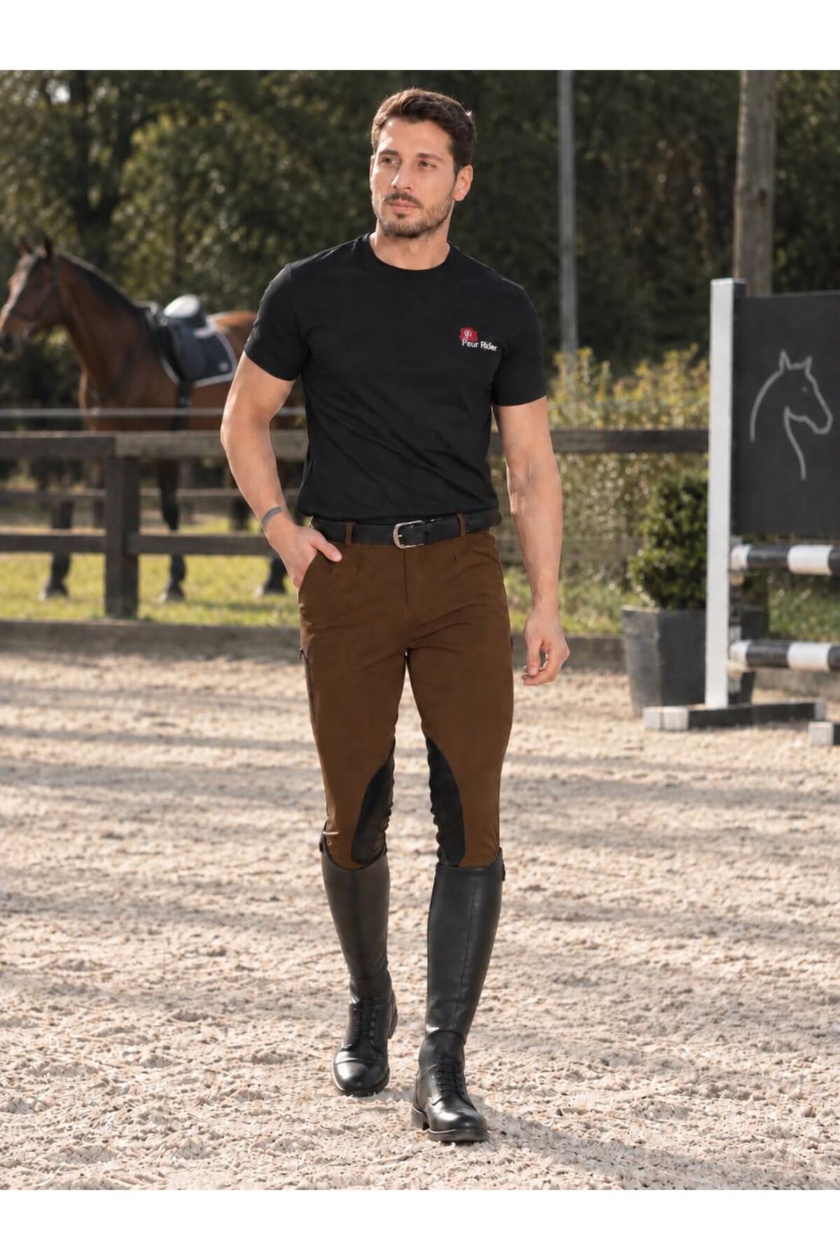 شلوار سوارکاری مردانه PEUR RIDER SHOP با جزئیات چرمی