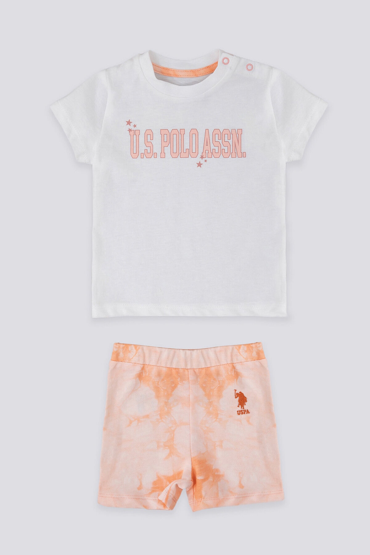 ست تیشرت و شلوارک نوزادی U.S. Polo Assn مدل Piquant Cream Salmon — 1