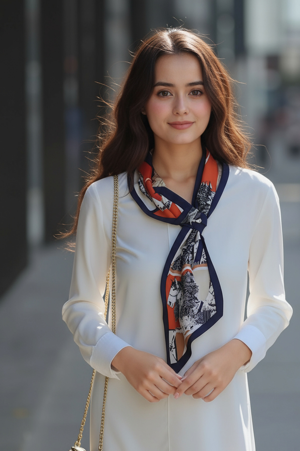 فولار زنانه ابریشمی طرح اسب اصیل با فرم کراواتی شیک