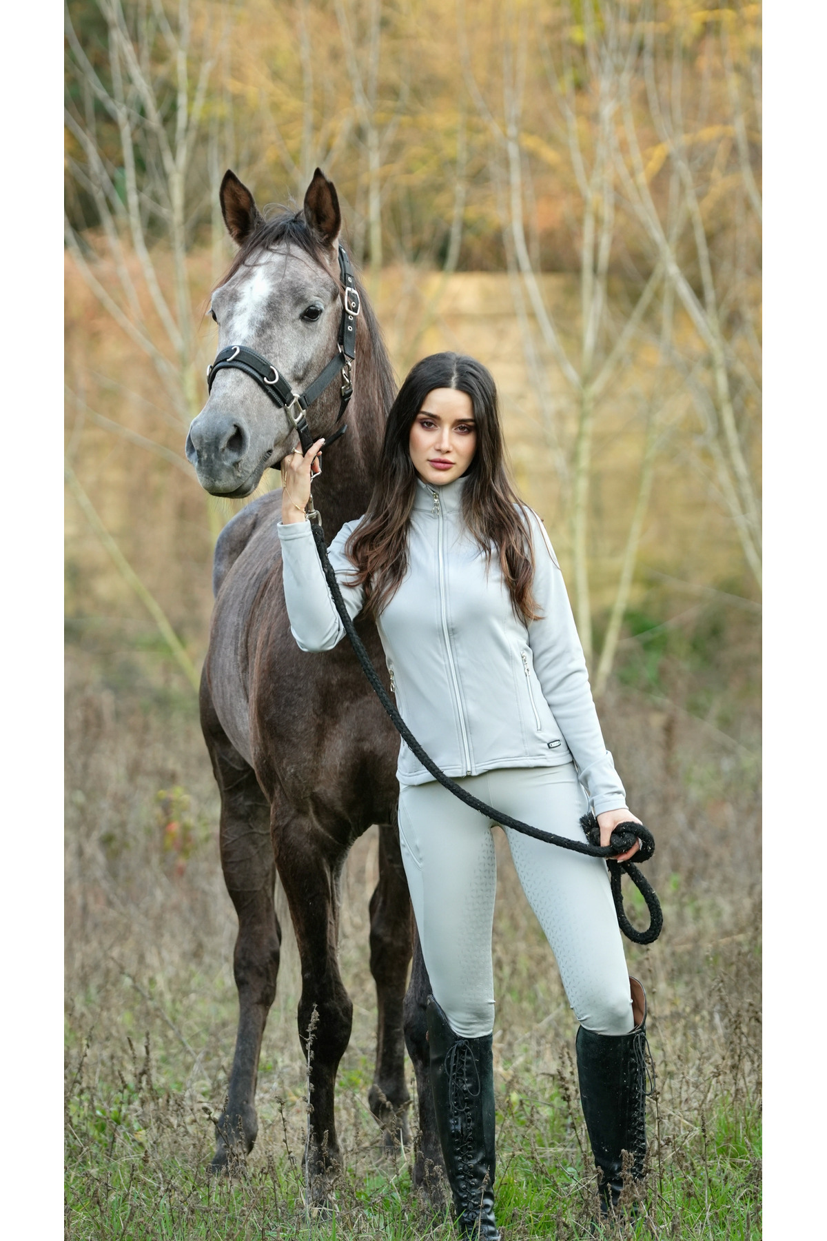 کاپشن سوارکاری ALPHARİDER کرکی زیپ‌دار خاکستری — 2