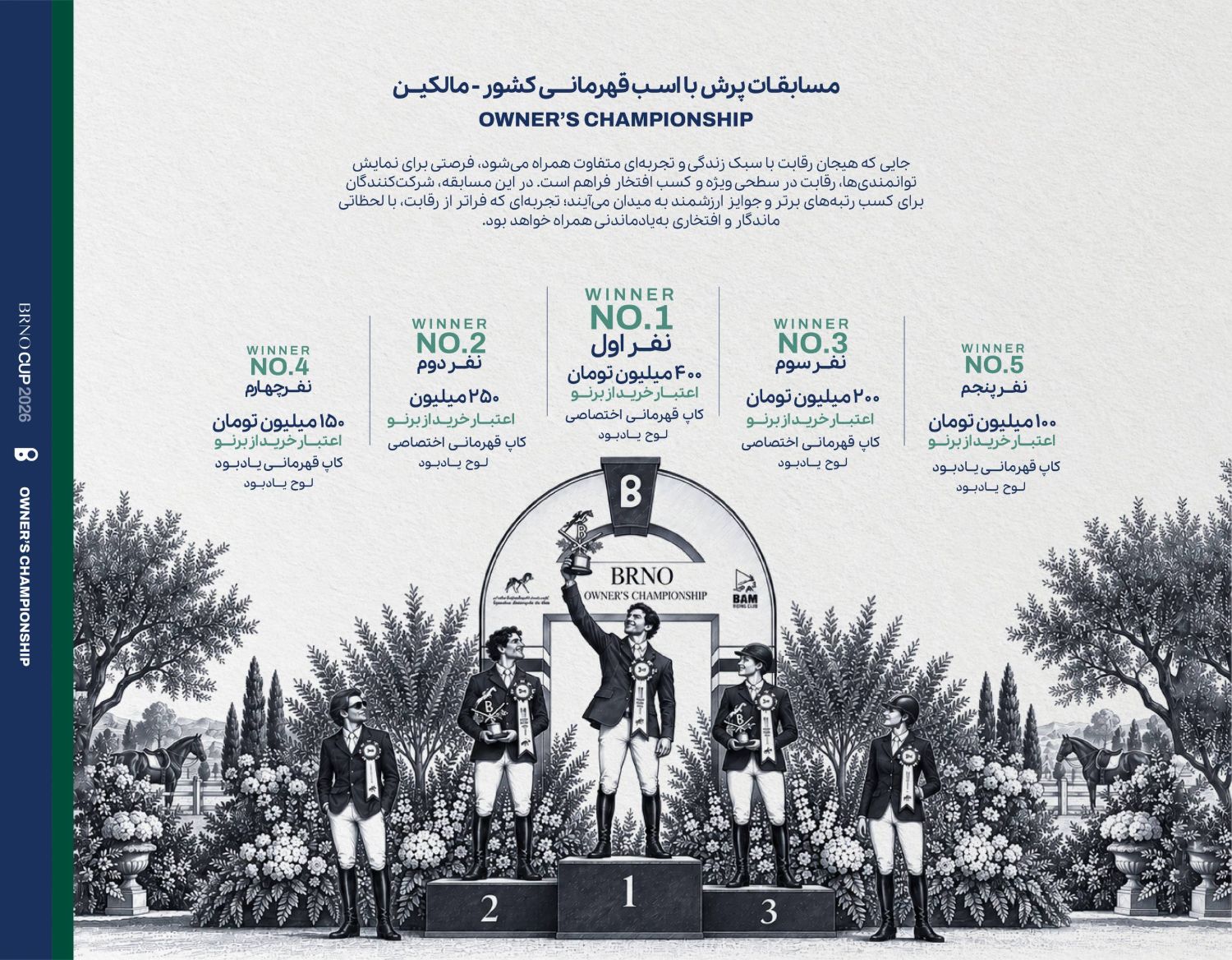 جوایز نفرات اول تا پنجم مسابقات پرش با اسب قهرمانی کشور رده مالکین BRNO 2026